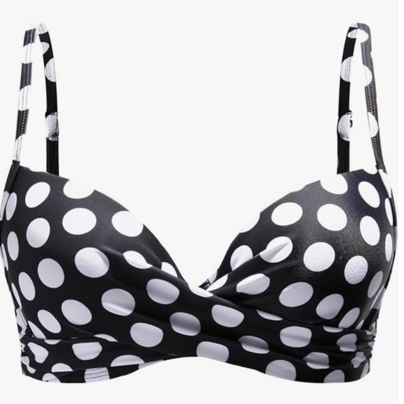 NEW NWT Aqua Eve Plus Size Polka Dot Bikini Top & Black High Waisted Bottoms - Picture 2 of 4